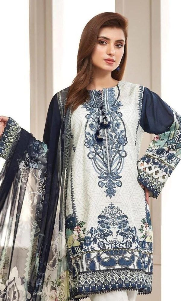 Lawn unstitched 3pc embroidered shirt with printed dupatta