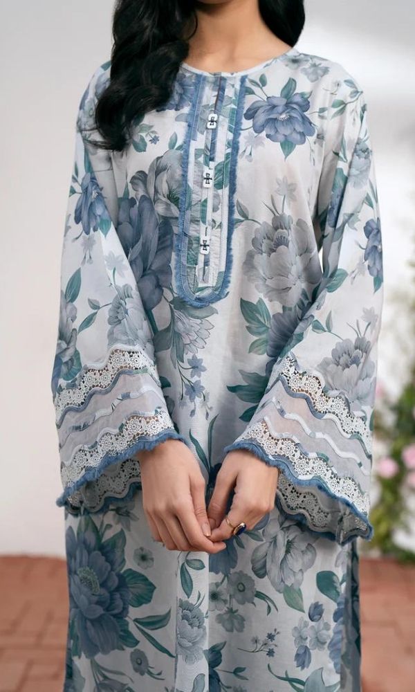 Lawn 3pc unstitched suit with monar printed dupatta