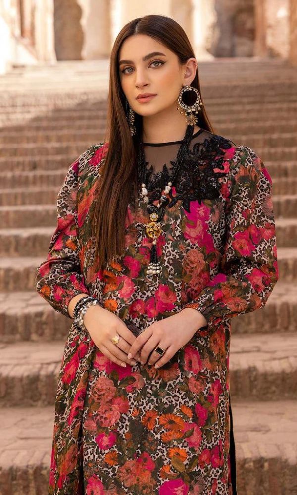 3pc linen unstitched digital printed suit with same dupatta and printed trouser