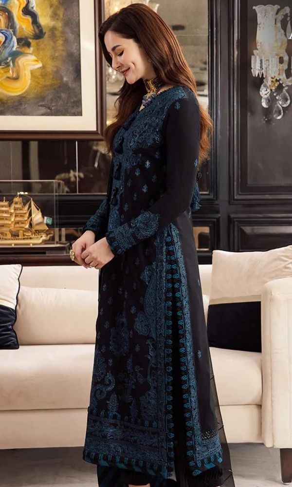 Dhanak 3pc unstitched heavy embroidered suit with embroidered shawl and patches