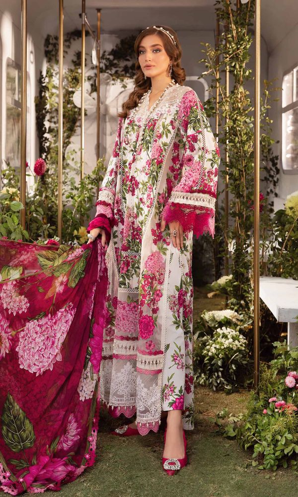 Lawn 3pc unstitched digital printed suit with patches