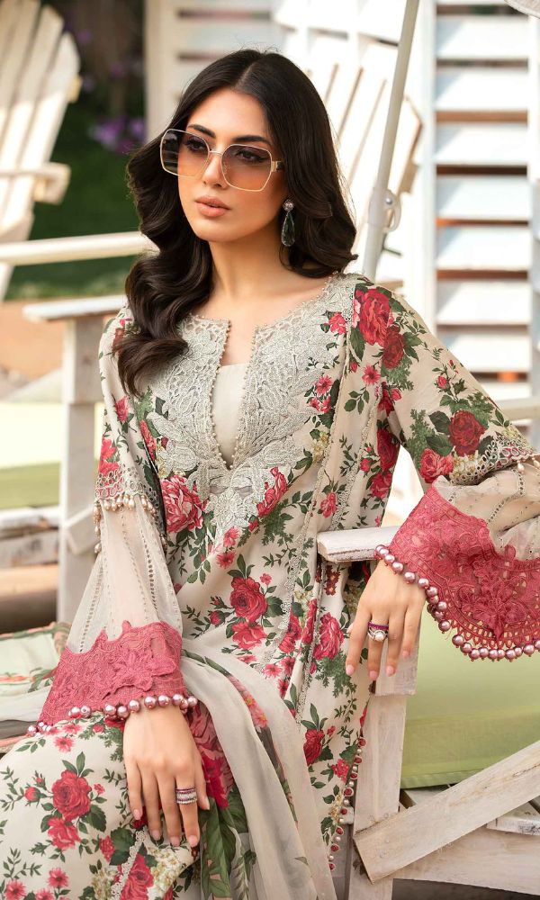 Lawn 3pc unstitched digital printed collection with patches