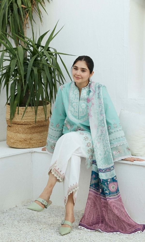 Dhanak 3pc unstitched heavy embroidered suit with digital printed dupatta