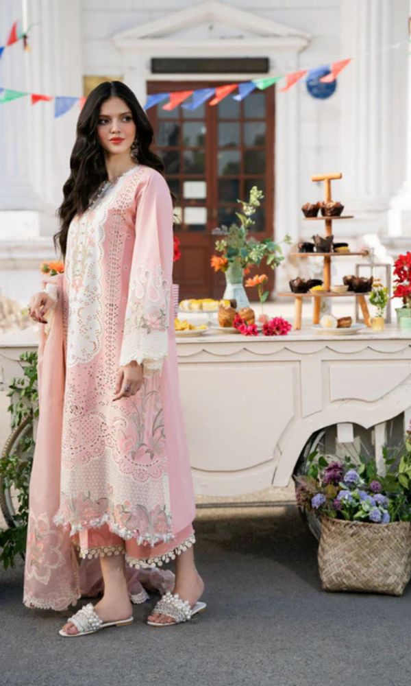 Lawn 3pc unstitched heavy chikenkari embroidered suit