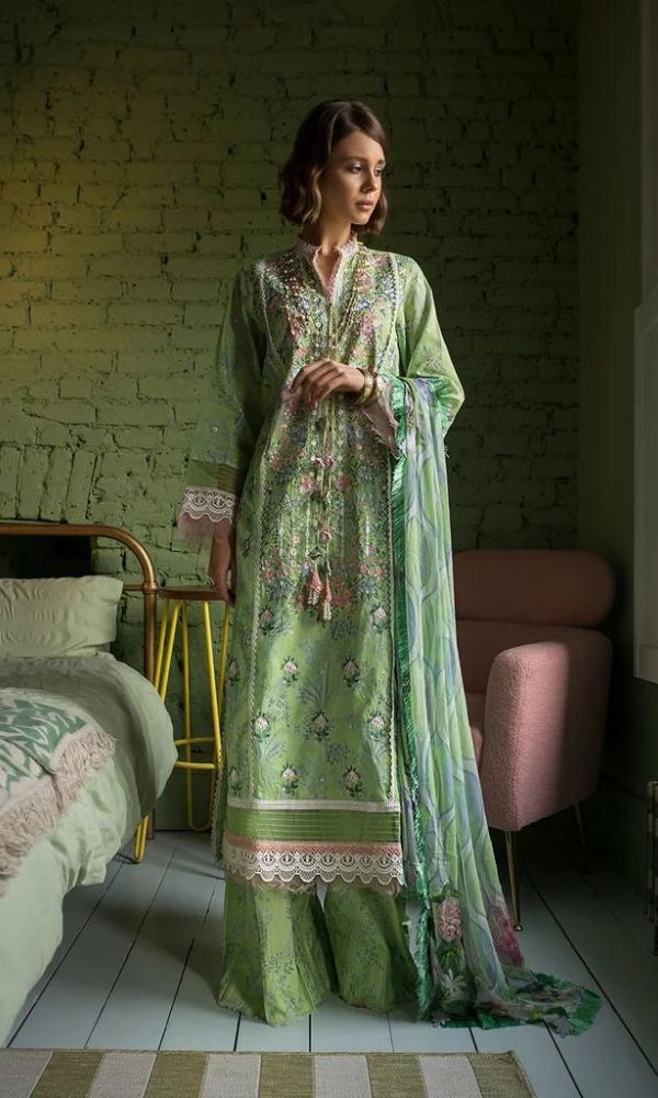 Lawn 3pc digital printed suit with patches and silk printed dupatta