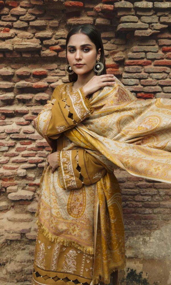 Dhanak 3pc unstitched heavy embroidered suit with digital printed shawl