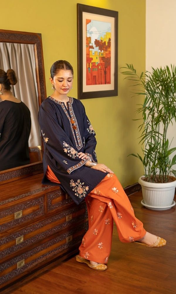 Dhanak 2pc unstitched embroiered suit with embroidered trouser