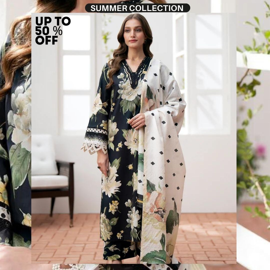 Lawn 3pc digital printed suit 2024 summer