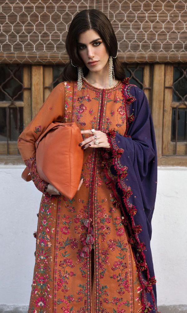 Dhanak 3pc heavy embroidered suit with embroidered shawl
