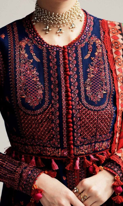 Dhanak 3pc unstitched embroidered suit with digital printed wool shawl