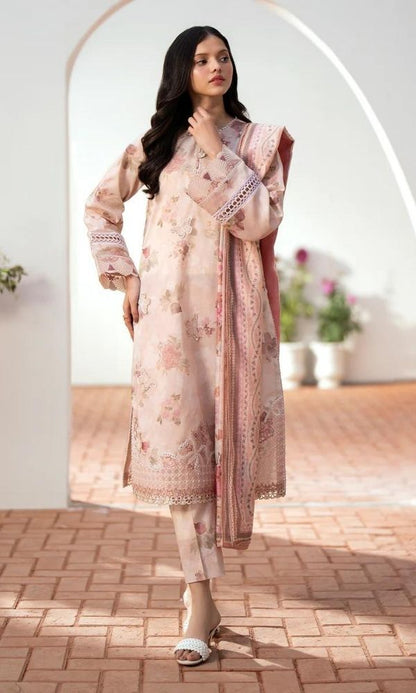 Lawn 3pc unstitched digital embroidered suit with patches