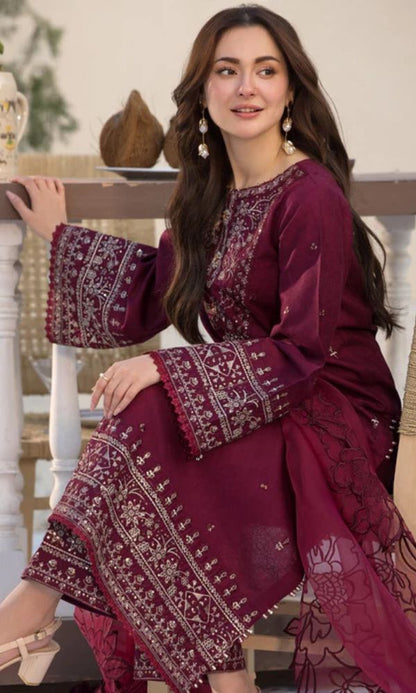 Lawn 3pc unstitched fully embroidered summer collection suit
