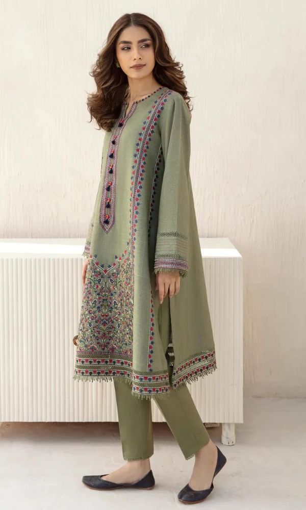 Dhanak 3pc unstitched embroidered suit with same shawl