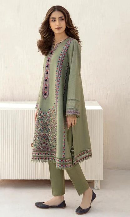 Dhanak 3pc unstitched embroidered suit with same shawl