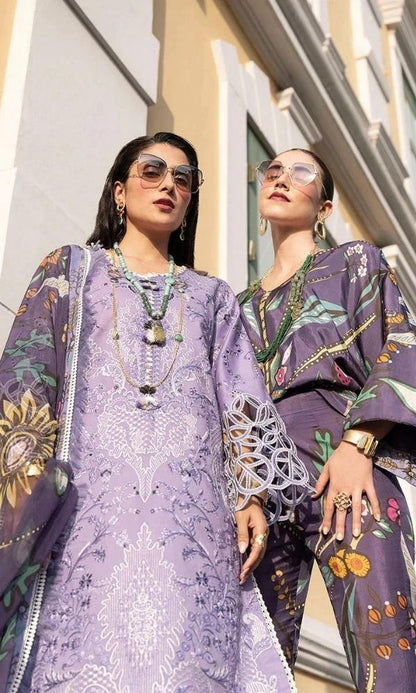 Lawn 3pc heavy boring embroidered shirt with silk dupatta