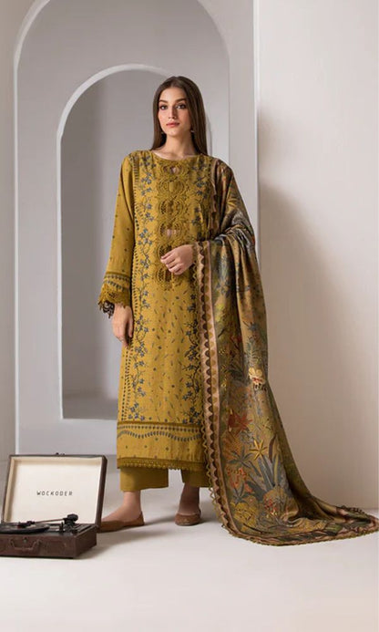 Dhanak 3pc unstitched heavy embroidered suit