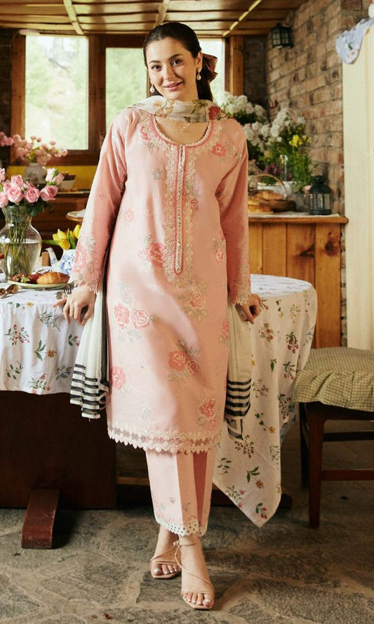 Lawn 3pc fully embroidered suit with poly lawn digital printed shawl