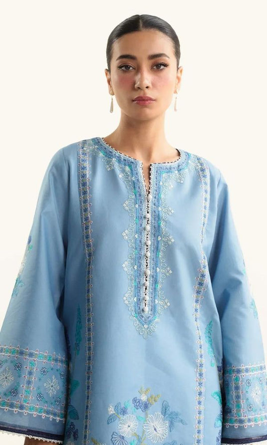 Dhanak 3pc embroidered suit with silk organza dupatta with patches