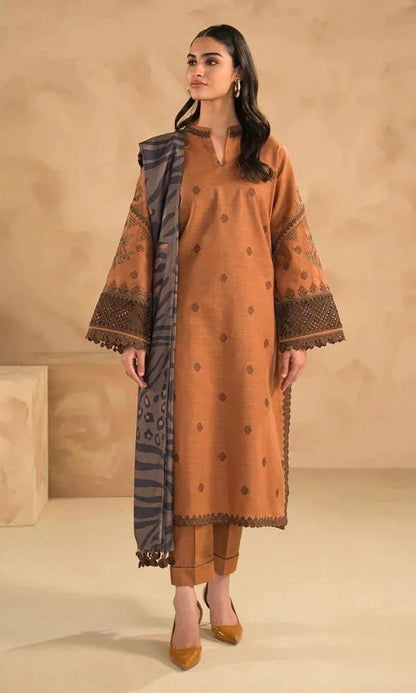 Dhanak 3pc unstitched embroidered suit with  embroidered trouser