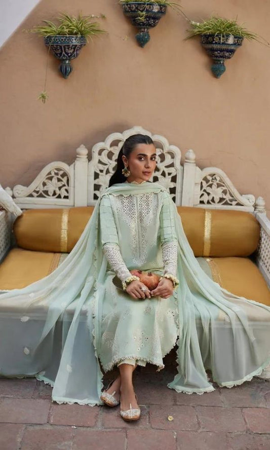 Lawn 3pc heavy embroidered suit with embroidered dupatta