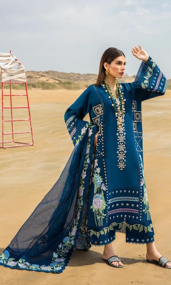 Lawn 3pc unstitched heavy embroidered suit - 2024 summer