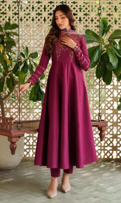 Dhanak 3pc unstiched embroiered suit woth twill digital printed shawl