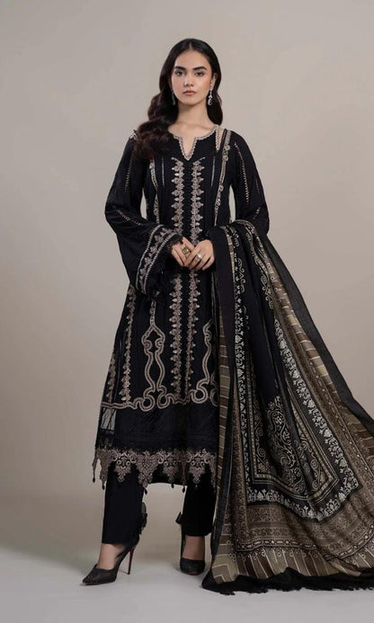 Dhanak 3pc heavy embroidered shirt with wool digital printed shawl