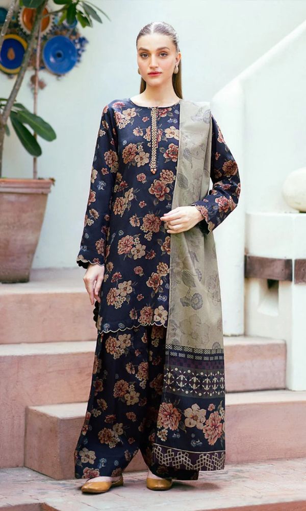 Lawn 3pc unstitched digital printed suit with voil dupatta
