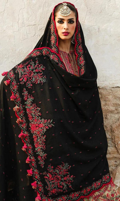 Dhanak 3pc heavy embroidered shirt with embroidered pallu shawl