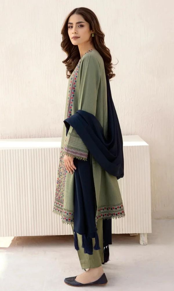 Dhanak 3pc unstitched embroidered suit with same shawl