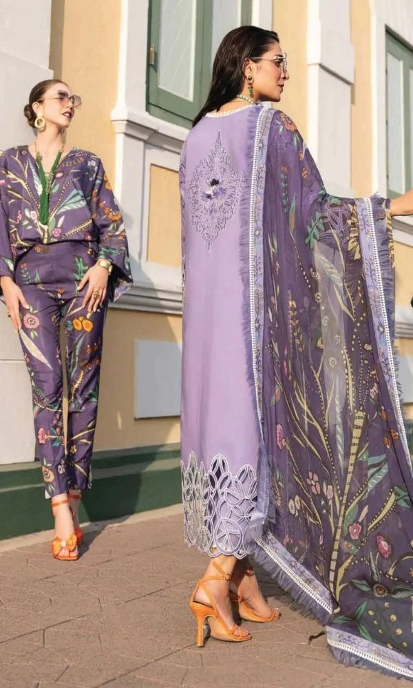 Lawn 3pc heavy boring embroidered shirt with silk dupatta