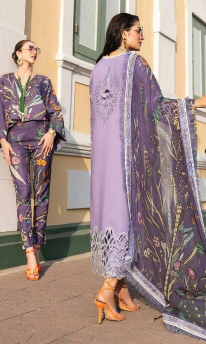 Lawn 3pc heavy boring embroidered shirt with silk dupatta