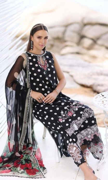 Lawn 3pc unstitched digital printed suit with patches