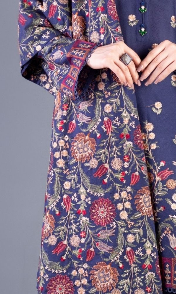 Dhanak 3pc unstitched heavy embroidered shirt with dhanak embroidered shawl