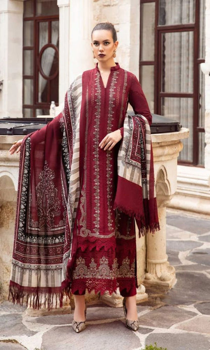 Dhanak 3pc heavy embroidered shirt with wool digital printed shawl