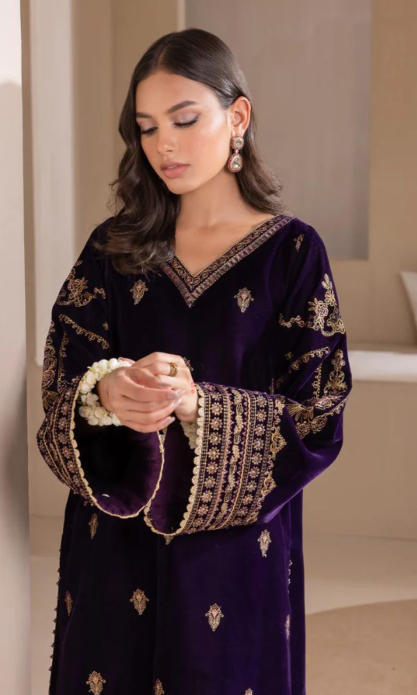 Velvet 3pc fully sequence embroidered suit organza embroidered dupatta with embroidered trouser