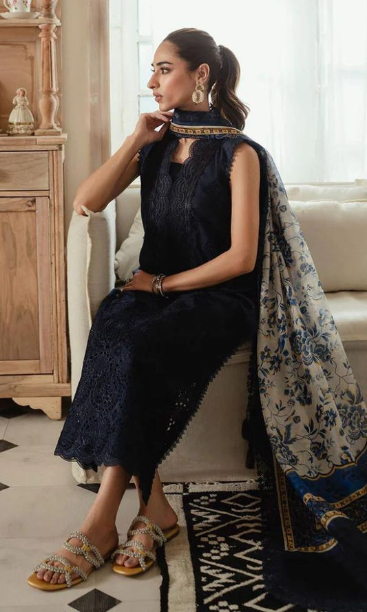 Lawn 3pc chiken kari embroidered suit