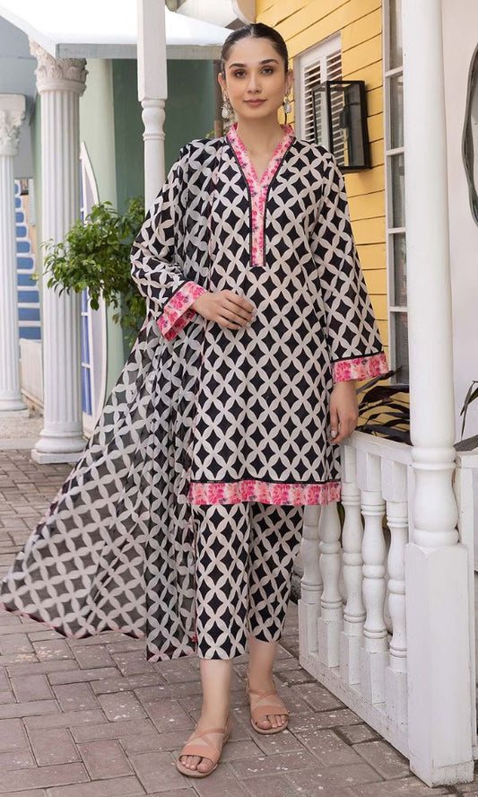 Lawn 3pc unstitched digital printed suit with voil dupatta
