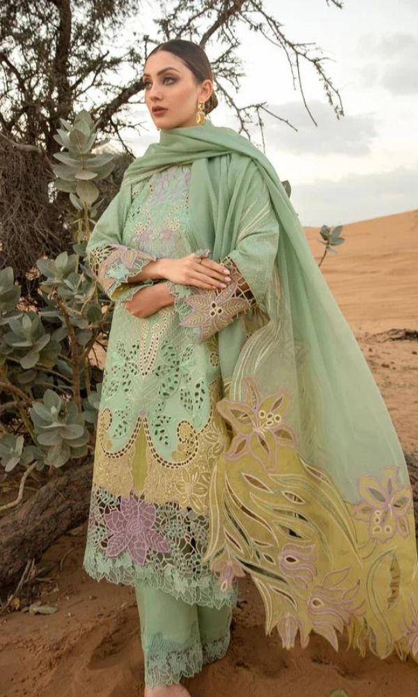 Lawn 3pc heavy embroidered suit with embroidered dupatta and pallu patches