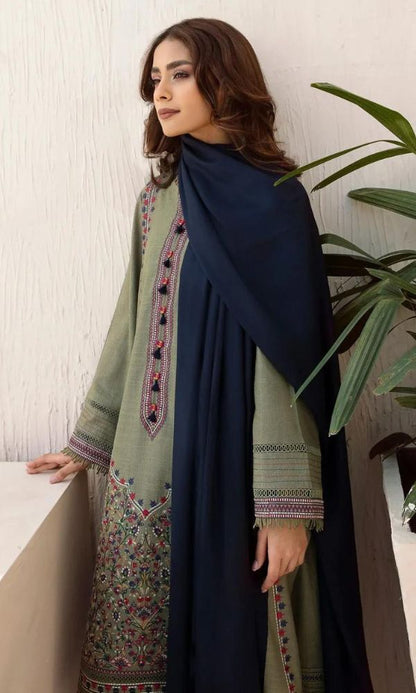 Dhanak 3pc unstitched embroidered suit with same shawl