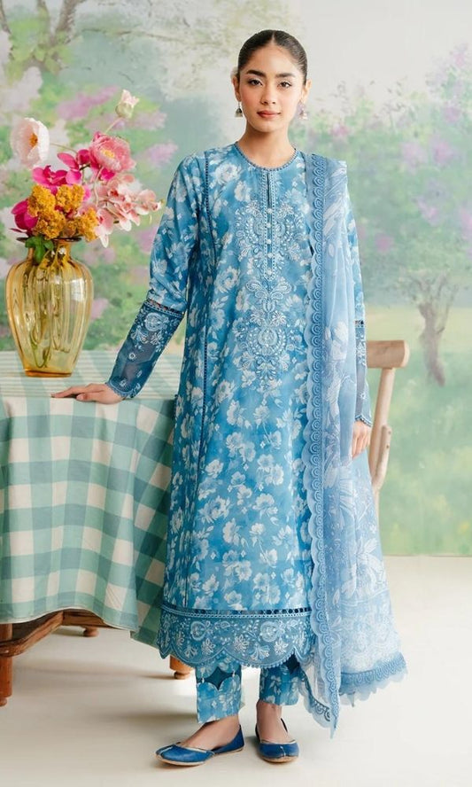 Lawn 3pc unstitched digital printed and embroidered suit with patches
