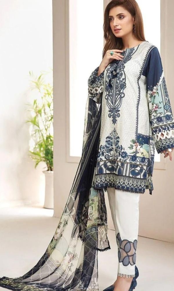 Lawn unstitched 3pc embroidered shirt with printed dupatta