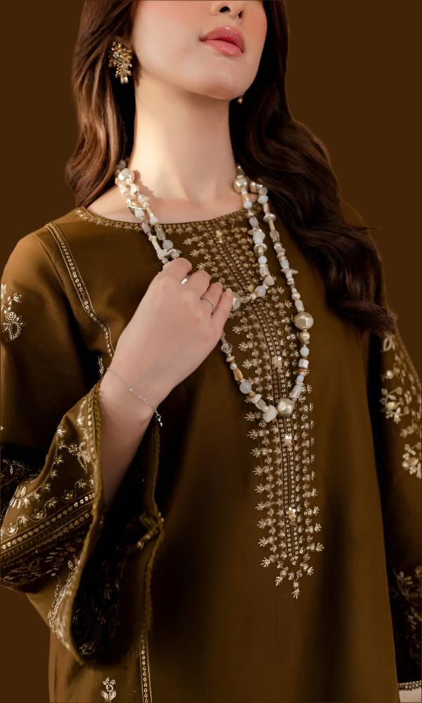 Dhanak 2pc unstitched heavy embroidered suit