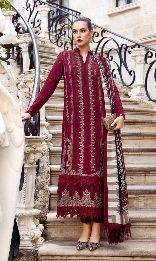 Dhanak 3pc heavy embroidered shirt with wool digital printed shawl