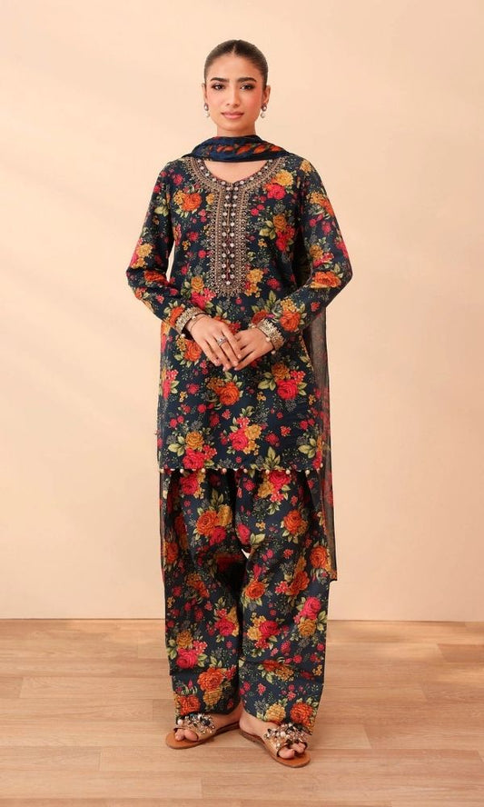 Khaddar 3pc unstitched digital printed suit with parched