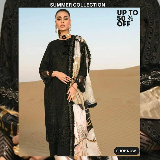 Lawn 3pc unstitched heavy embroidered suit silk dupatta