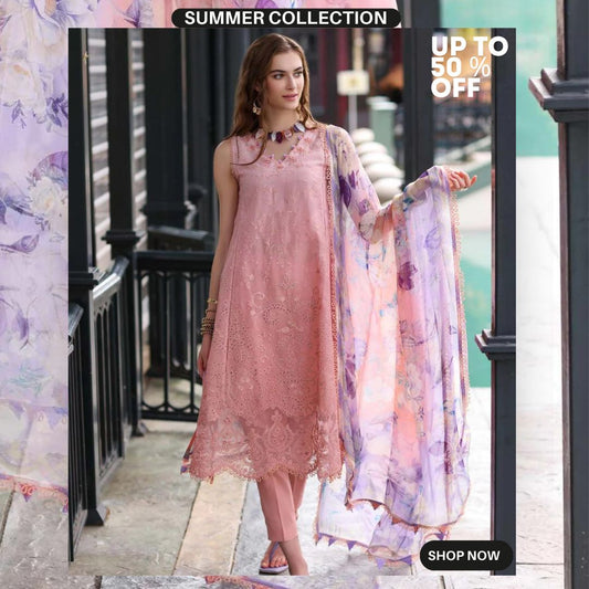 Lawn 3pc unstitched digital printed suit with embroidered patches