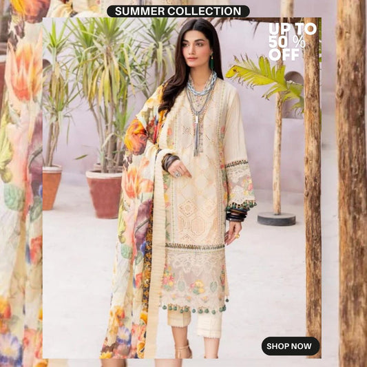 Lawn unstitched 3pc digital printed suit with patches and same printed trouser