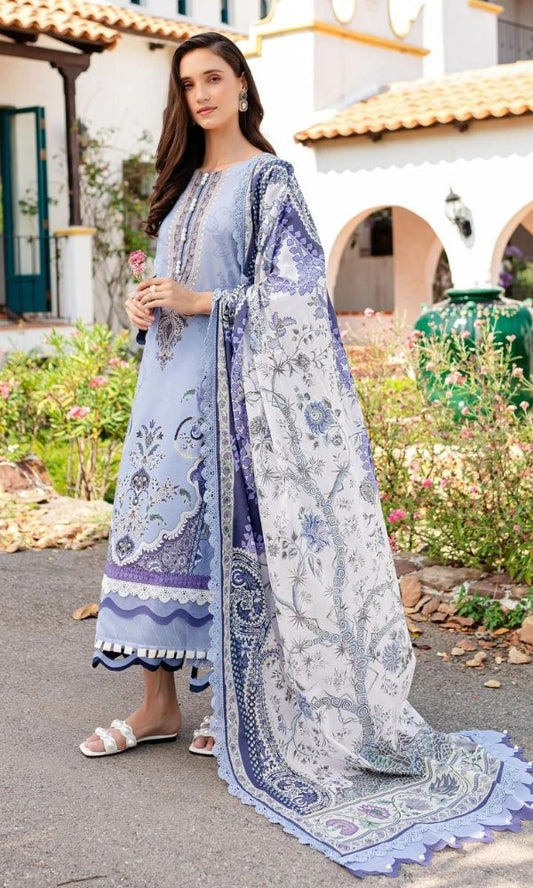 Lawn 3pc unstitched digital printed shirt with bamber printed dupatta