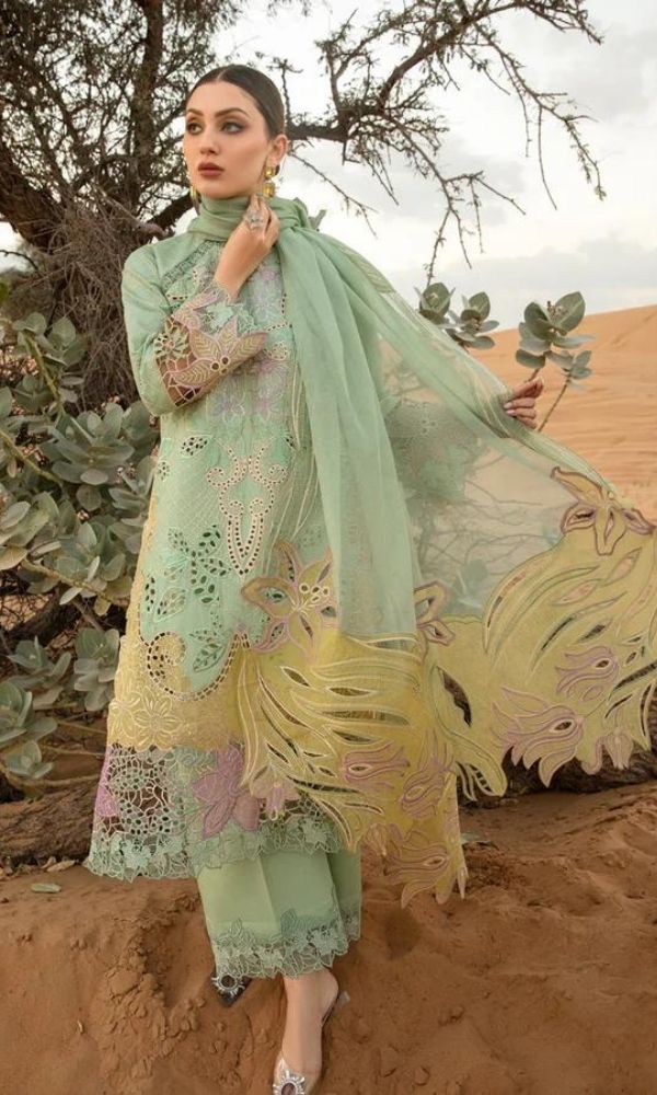 Lawn 3pc heavy embroidered suit with embroidered dupatta and pallu patches